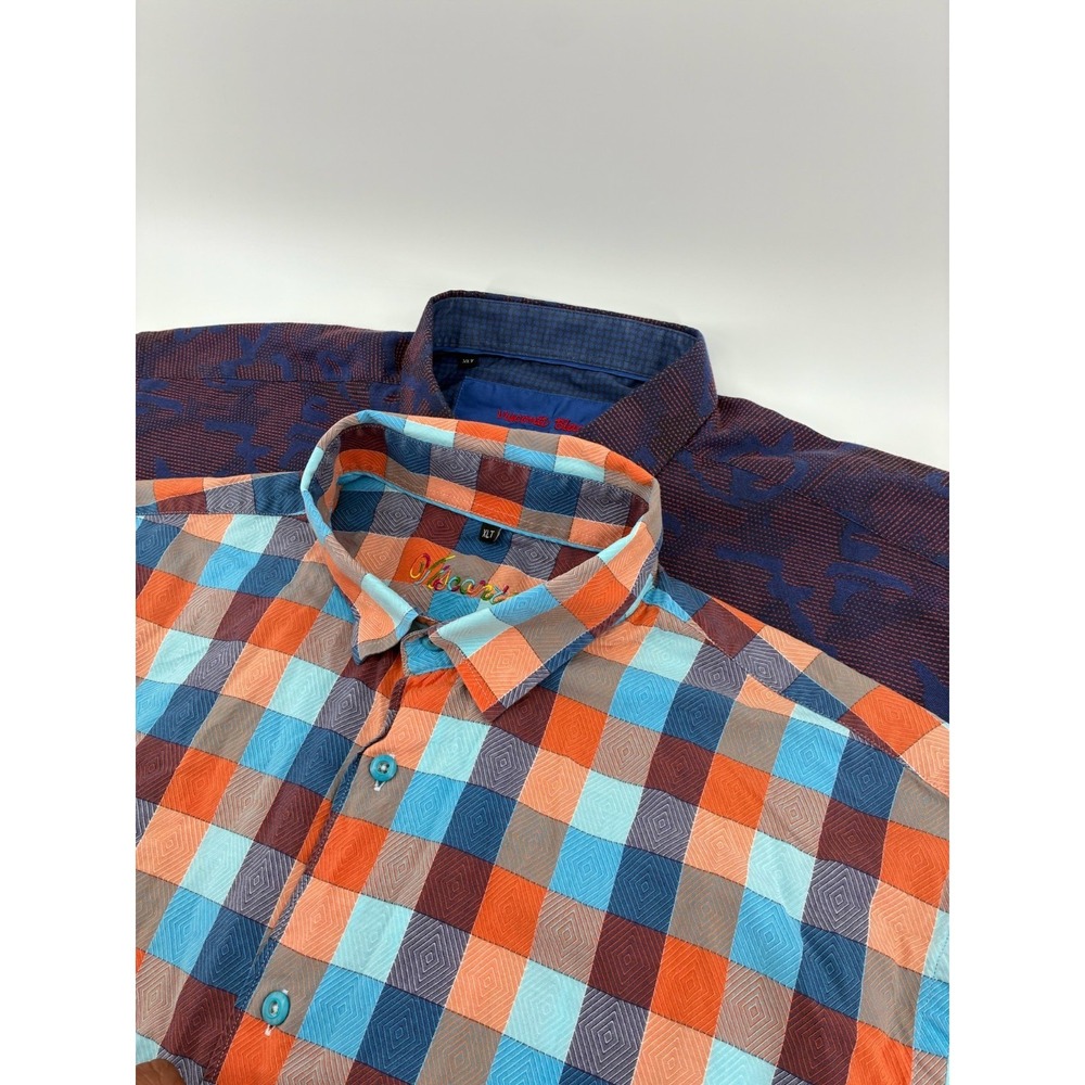 Lot of 2 Visconti Black Button up Shirt Colorful Mens Size XL Tall 100% Cotton